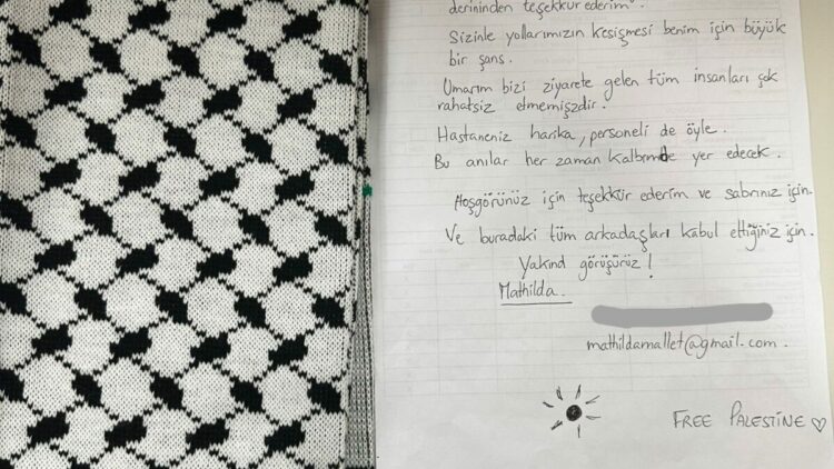 Sumud Filosu aktivisti Mallet’ten Türk sağlık çalışanlarına teşekkür mektubu
