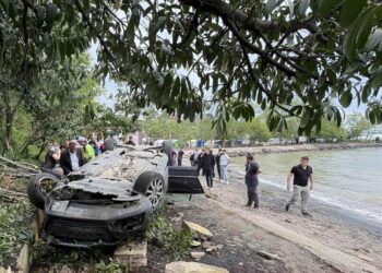 Kediye çarpmamak için sürücüsünün manevra yaptığı otomobil plaja devrildi; 2’si çocuk, 4 yaralı