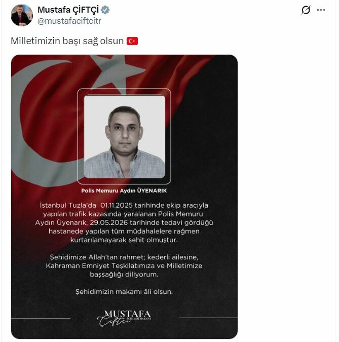 Bakan Çiftçi: Kazada yaralanan polis memuru şehit oldu