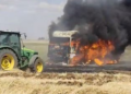 Anız yangınında alevler TIR’a sıçradı; o anlar kamerada