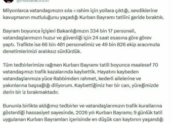 Bayram tatilindeki trafik kazalarında 70 kişi öldü