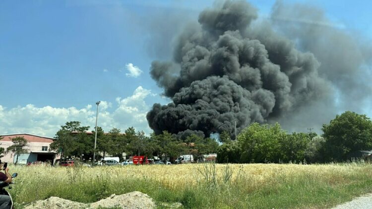 Denizli'de kauçuk fabrikasında yangın