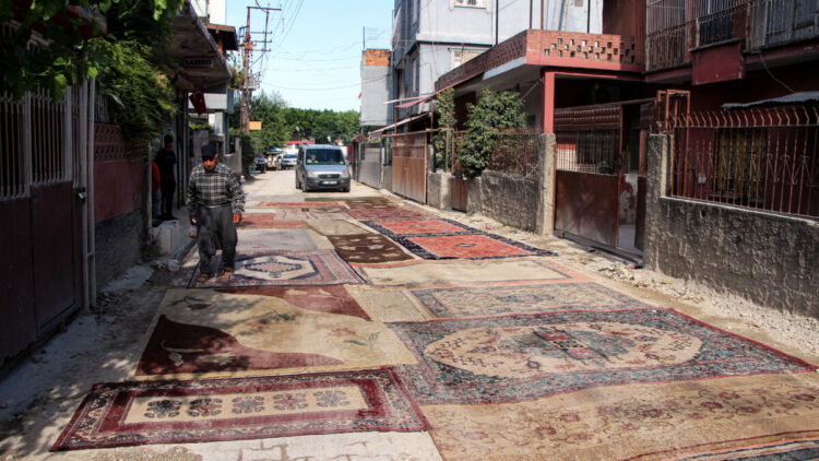 Adana'da 8 aydır asfaltlanmayan yola halı serip çözüm istediler
