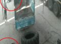 Hava basılan traktör lastiği patladı, 2 işçinin yaralandığı o anlar kamerada