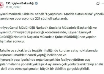 Kayseri merkezli 6 ilde 'uyuşturucu' operasyonu: 221 gözaltı