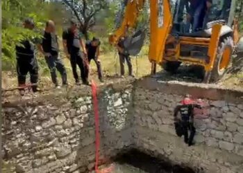 Malatya'da sulama havuzuna düşen inek, halatla çıkarılıp kurtarıldı