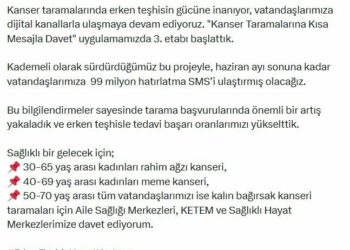 Bakan Memişoğlu: 'Kanser Taramalarına Kısa Mesajla Davet' uygulamasında 3'üncü etabı başlattık