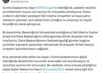 Bakan Gürlek: Faili Meçhul Suçları Araştırma Daire Başkanlığı’nın çalışmalarıyla 19 cinayet aydınlatıldı