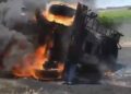 Devrilen tanker alev aldı