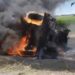 Devrilen tanker alev aldı