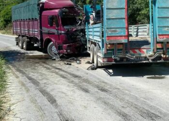 Manisa’da iki kamyonun çarpıştığı kazada sürücüler öldü, 1 yaralı