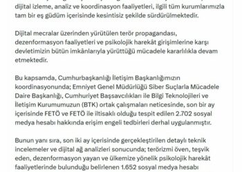 FETÖ bağlantılı 2 bin 702 sanal medya hesabına erişim engeli