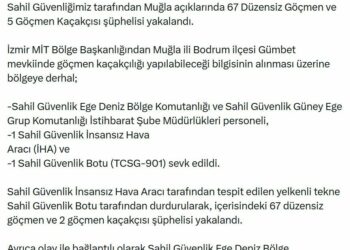 Muğla açıklarında 67 düzensiz göçmen yakalandı