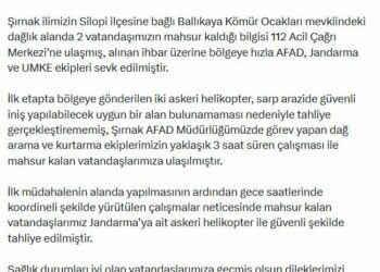 AFAD: Şırnak'ta kaybolan 2 kişi kurtarıldı
