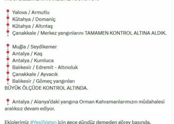 Yalova, Kütahya ve Çanakkale yangınları tamamen kontrol altına alındı
