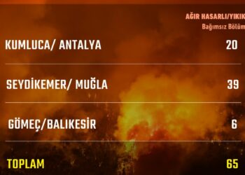 Orman yangınlarında 65 bağımsız bölüm ağır hasar aldı