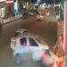 İş yerinin duvarına çarpan otomobilin altında kalmaktan kıl payı kurtuldu