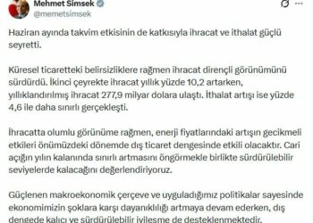 Bakan Şimşek: Cari açığın sürdürülebilir seviyelerde kalacağını değerlendiriyoruz