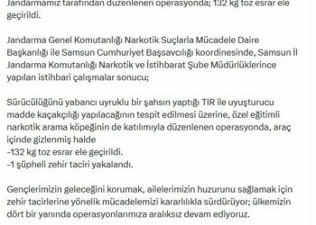 Samsun'da 132 kilo toz esrar ele geçirildi; 1 gözaltı