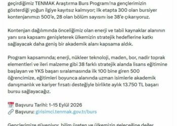 Bakan Bayraktar: TENMAK Araştırma Burs Programı'nda bursiyer kontenjanımızı 500'e çıkarıyoruz