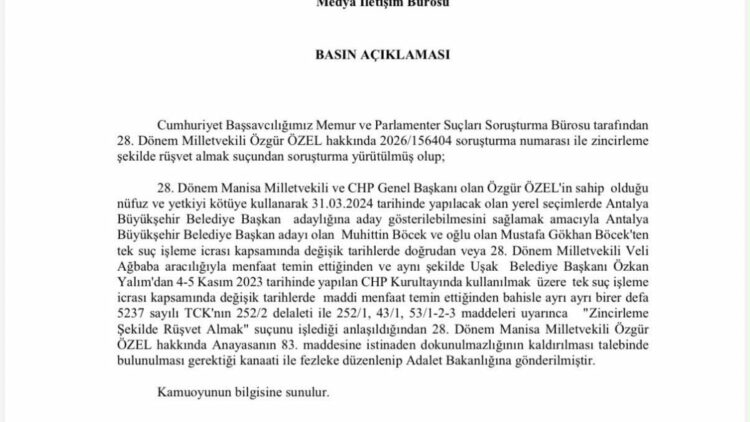 Özgür Özel'in dokunulmazlığının kaldırılması için hazırlanan fezleke Adalet Bakanlığı’na gönderildi