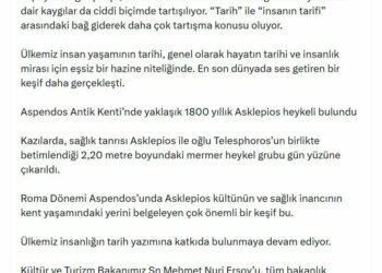 AK Parti'li Çelik'ten Aspendos'ta bulunan 'Asklepios' heykeline ilişkin paylaşım
