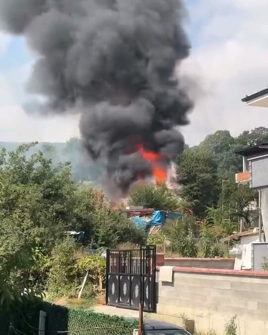 Otluk alanda çıkan yangın barakaya sıçradı