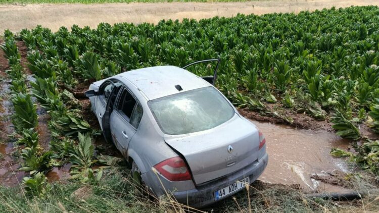 Malatya'da otomobil, tütün tarlasına girdi: 3 yaralı