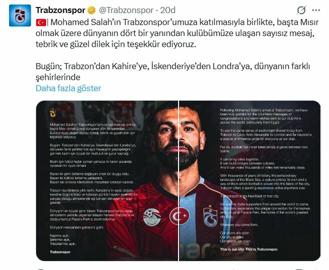 Trabzonspor’dan dünyaya Salah daveti: Kapımız, şehrimiz, tribünlerimiz açık