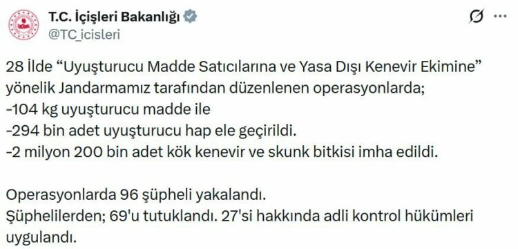 28 ilde uyuşturucu operasyonu; 69 tutuklama