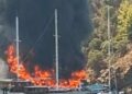 Fethiye’de koydaki tekne yandı, 115 yolcu suya atladı