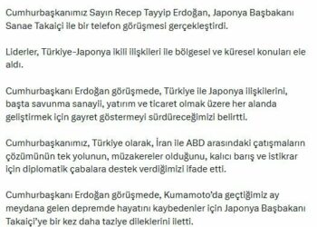 Cumhurbaşkanı Erdoğan, Japonya Başbakanı Takaiçi ile telefonla görüştü