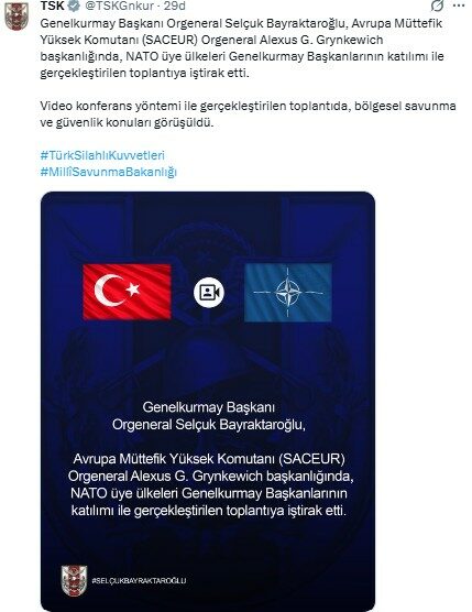 Orgeneral Bayraktaroğlu, NATO üyesi ülkelerin genelkurmay başkanları toplantısına katıldı