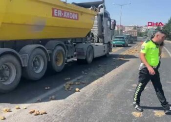 TIR’ın dorsesindeki 1 ton patates yola döküldü, ulaşım aksadı