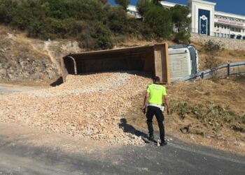Freni boşalan kamyonu devirerek durduran sürücü yaralandı