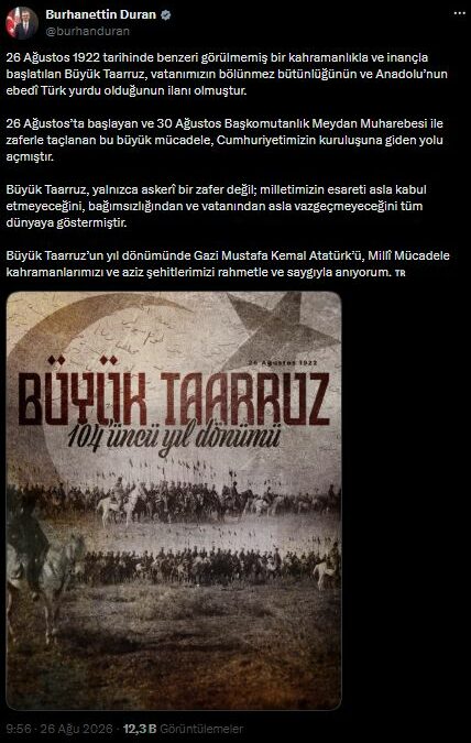 İletişim Başkanı Duran'dan Büyük Taarruz'un 104'üncü yıl dönümüne ilişkin paylaşım