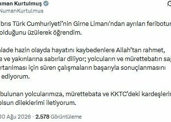 TBMM Başkanı Kurtulmuş'tan Girne'de batan gemiye ilişkin açıklama