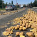 TIR’ın dorsesindeki 1 ton patates yola döküldü, ulaşım aksadı