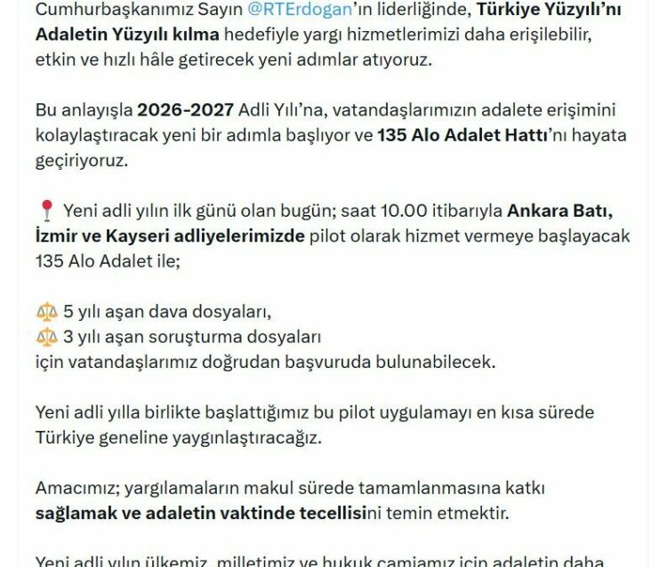 Bakan Gürlek: 135 Alo Adalet Hattı'nı hayata geçiriyoruz