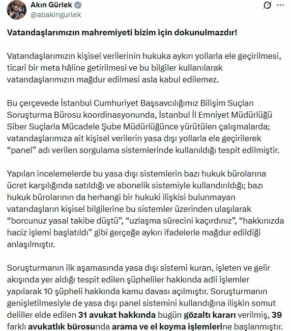 Kişisel verileri yasa dışı kullanan 31 avukata gözaltı kararı