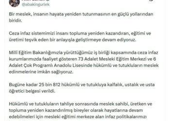 25 bin 812 hükümlü ve tutukluya kalfalık, ustalık ve usta öğretici belgesi verildi