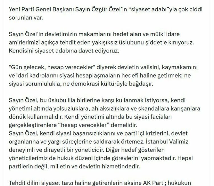 AK Parti'li Çelik: Özgür Özel'in yakışıksız üslubunu şiddetle kınıyoruz