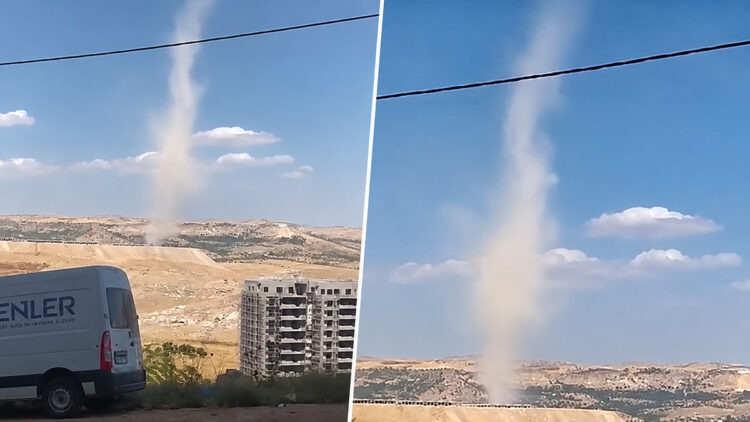 Mardin’de arazide oluşan hortum kamerada