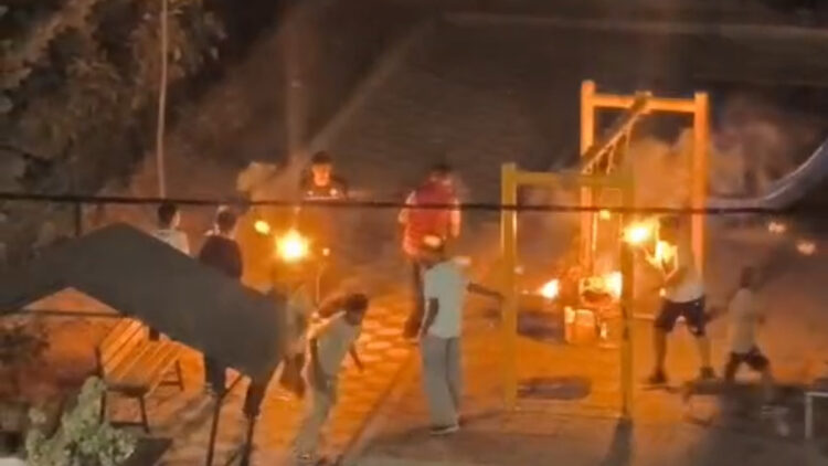 Mardin'de bir garip eğlence: Tutuşturdukları sopalarla parktaki çocukları korkuttular