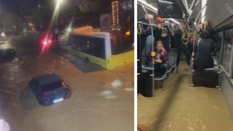 İstanbul'da sel paniği! İETT otobüsü ve araçlar sel sularına kapılarak sürüklendi