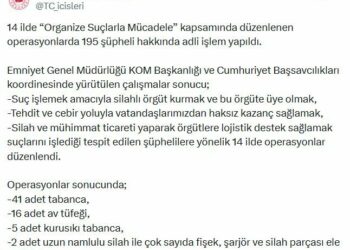 14 ilde organize suçlarla mücadele operasyonu: 195 şüpheliye adli işlem