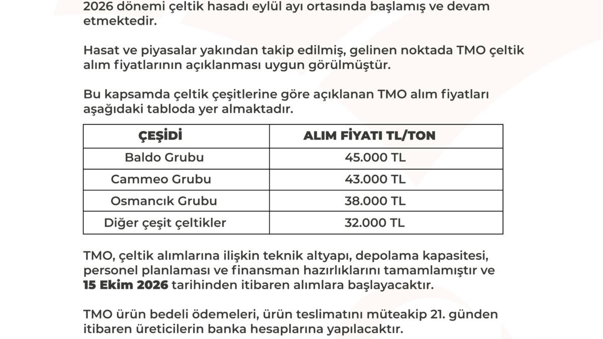 TMO çeltik alım fiyatları belirlendi