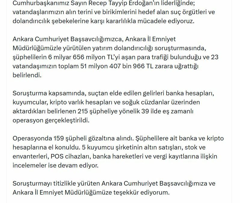 Ankara merkezli 39 ilde 'Nitelikli dolandırıcılık' operasyonu; 159 gözaltı