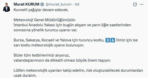 Bakan Kurum: Kuvvetli yağışlar devam edecek