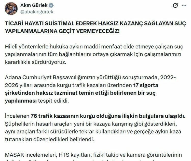 Adana merkezli 'kurgu trafik kazası' operasyonu: 77 gözaltı